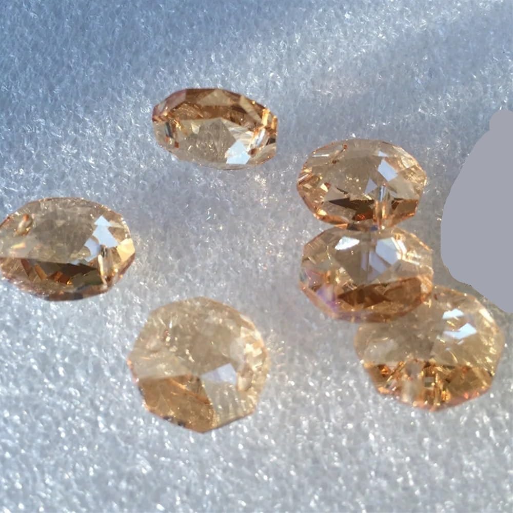 Hanging Crystals Prisms 500pcs 14mm Champange Crystal Octagon Beads in 2 Holes for Accessories Chandelier Parts Hangings Crystals for Decoration