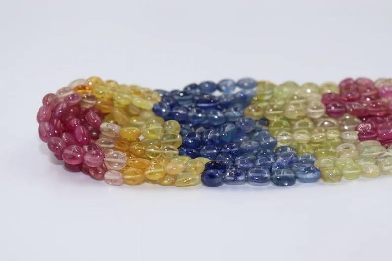 Natural Sapphire Smooth Oval Shape Beads 5x7-6x8mm Multi Sapphire Beads for Jewelry Making