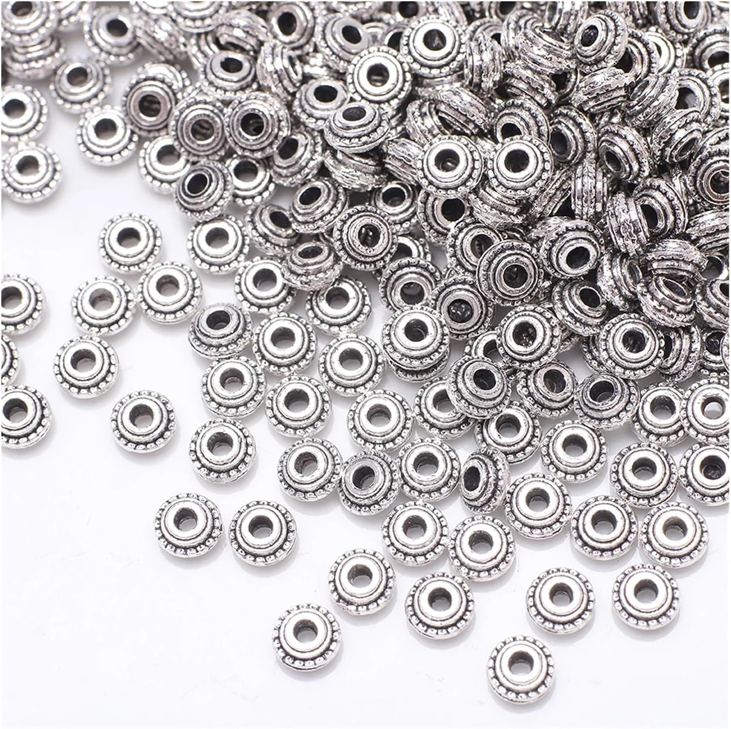 Spacer Beads 500Pcs Metal Spacer Beads Hollow Cap Alloy Tibetan Silver Round Beaded Big Hole Fit Charms Bracelet for Jewelry Making Craft Projects(HJ022)