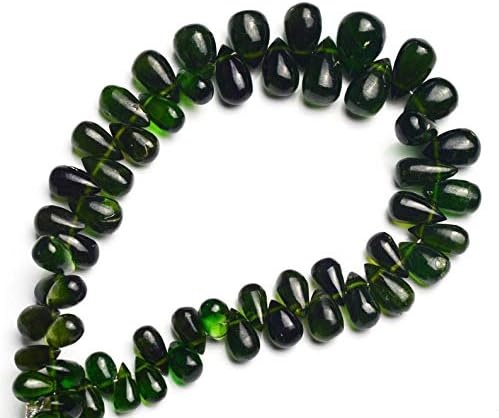 GEMZ 16 inch Strand of Natural Chrome Diopside Drop Shape Smooth Cut Green Color briollete Beads for DIY Jewelry Making- Earring Necklace Bracelet.