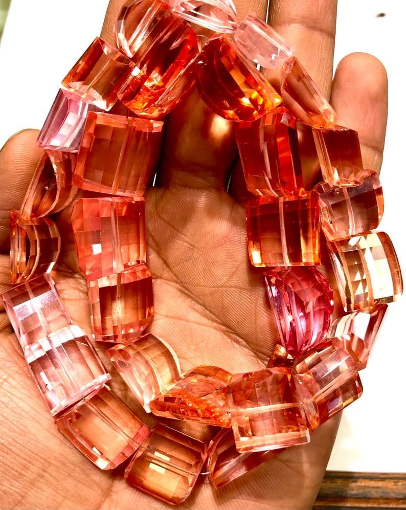 Natural PADPARADSCHA Sapphire Nuggets facated Beads 13-17 MM 18 inch Long String Jewelry Making Gemstone Beads for Necklace Bracelet