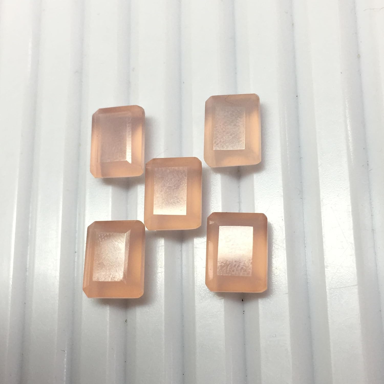 Pink Chalcedony Rectangle Cut Faceted Pointed Back Loose Gemstones for Earrings Pendant & Jewelry Making (10 Pieces) Set (15X20 MM)