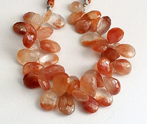 BEADS GEMSTONE 1 Strand Natural Red Rutile Quartz Briolettes, Rare Red Rutile Quartz Faceted Pear, 10x13mm - 12x19mm, 8 Inch Code-HIGH-19017