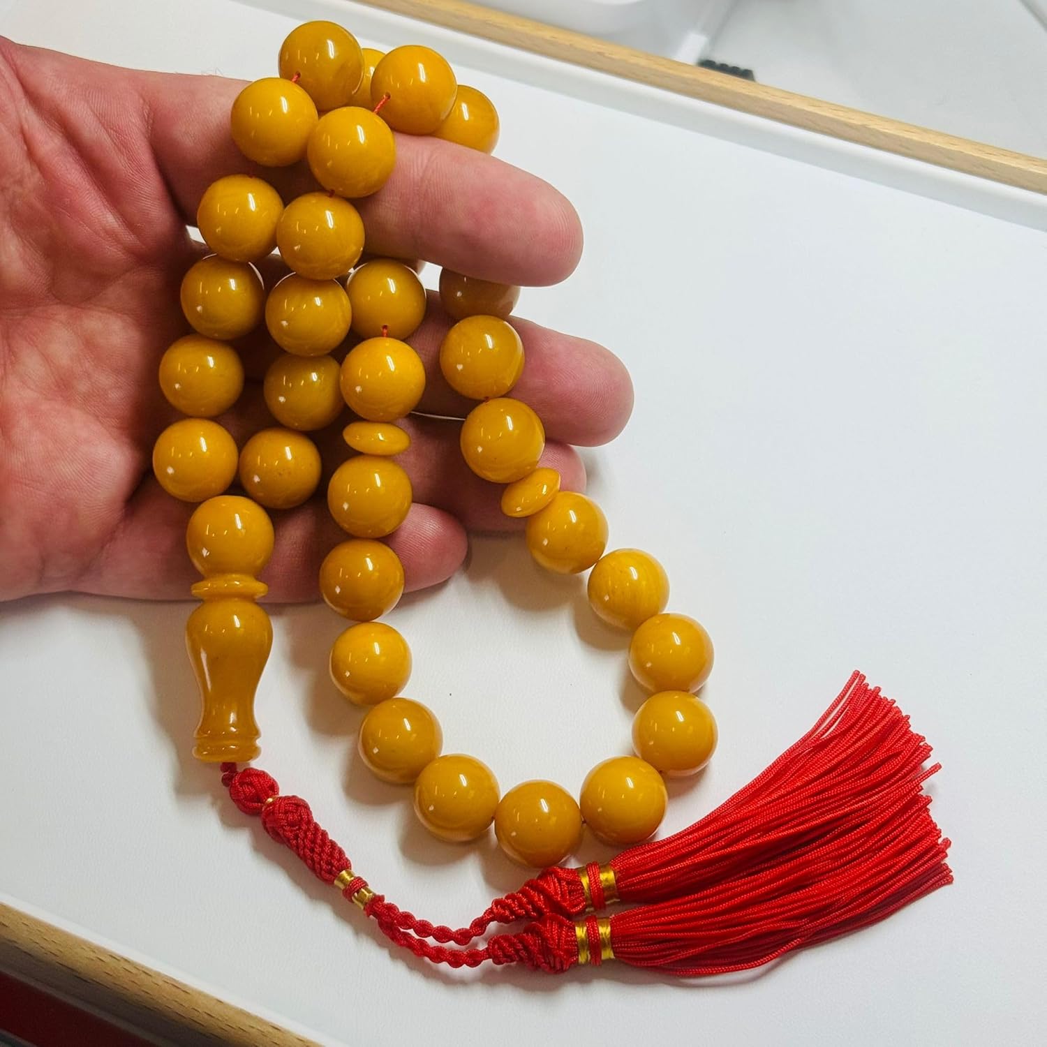 AMBERSTONE Vintage Orange Amber Islamic Prayer Beads - Muslim Rosary - Premium Handmade Tasbeeh for Dhikr - Amber Misbaha - 33 Beads / 71.8 g