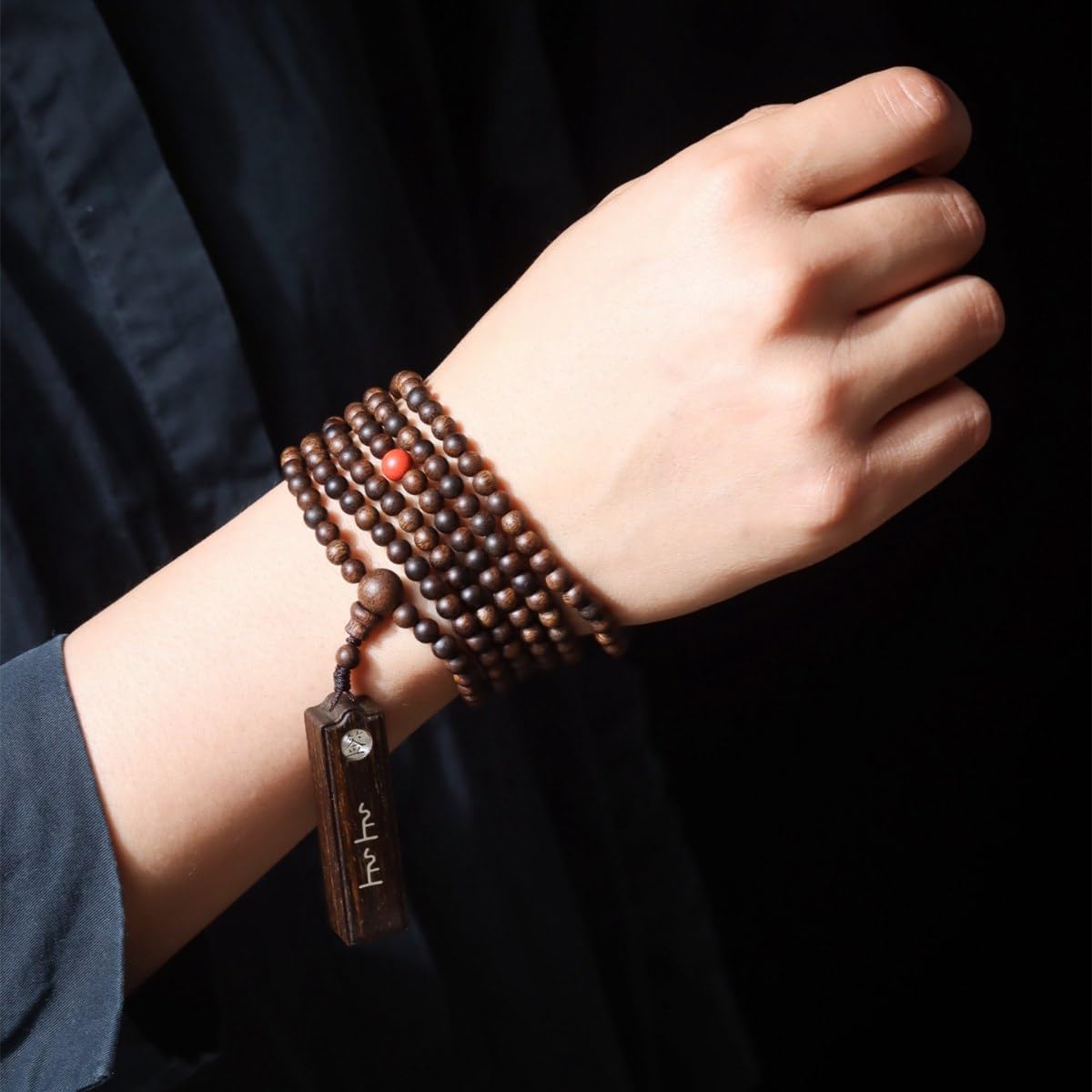 Hainan White Agarwood 4mm Prayer Beads with Premium Fortune Talisman Pendant, Sinking Grade