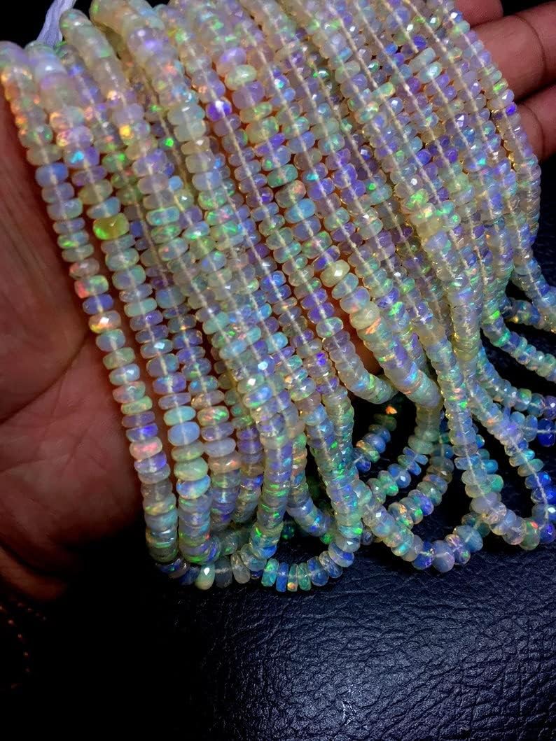 13 inch Strand of Natural gem Ethiopian Opal, 5-6mm rondelle Faceted Beads for DIY Jewelry Making. | Beads_03841