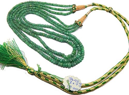 emerald Necklace 18 inch Long,Beads size 3-7 mm Rondelle Faceted Green Beads 3 strands Necklace