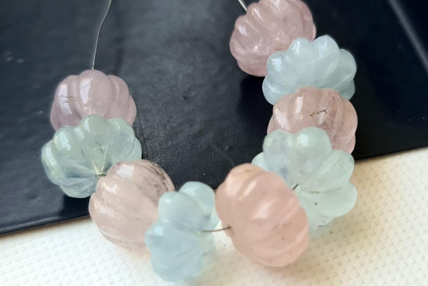 GemsForJewels Women's Aquamarine Melon Beads, 9-11mm Natural Aquamarine Carved Melon Beads, Multi Aquamarine For Jewelry Aquamarine for Necklace - PPH26