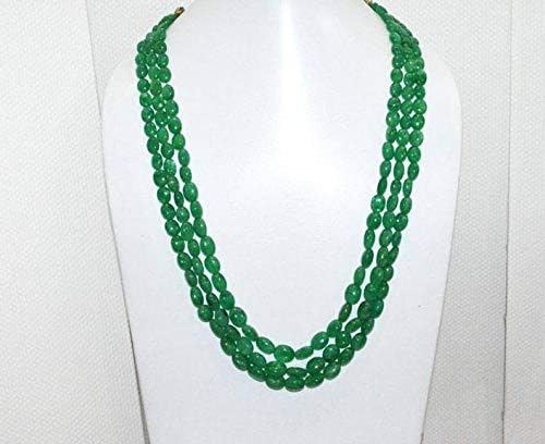 3 Lines Dyed Emerald Smooth Oval Shape Necklace, Dyed Emerald Smooth Oval Beads, Emerald Necklace, 7x8-10.5x13 mm