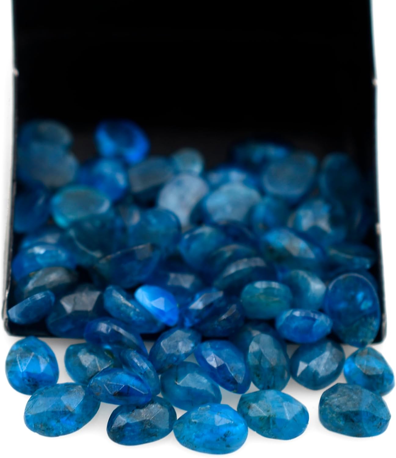 Neon Apatite Loose Stone Beads Cabochon Brilliant Rose Cut Oval Shape 5X6 to 6X8 mm Flat Back Gemstone Drill Bead Making Jewelry Supply (Straight Drill, 50)