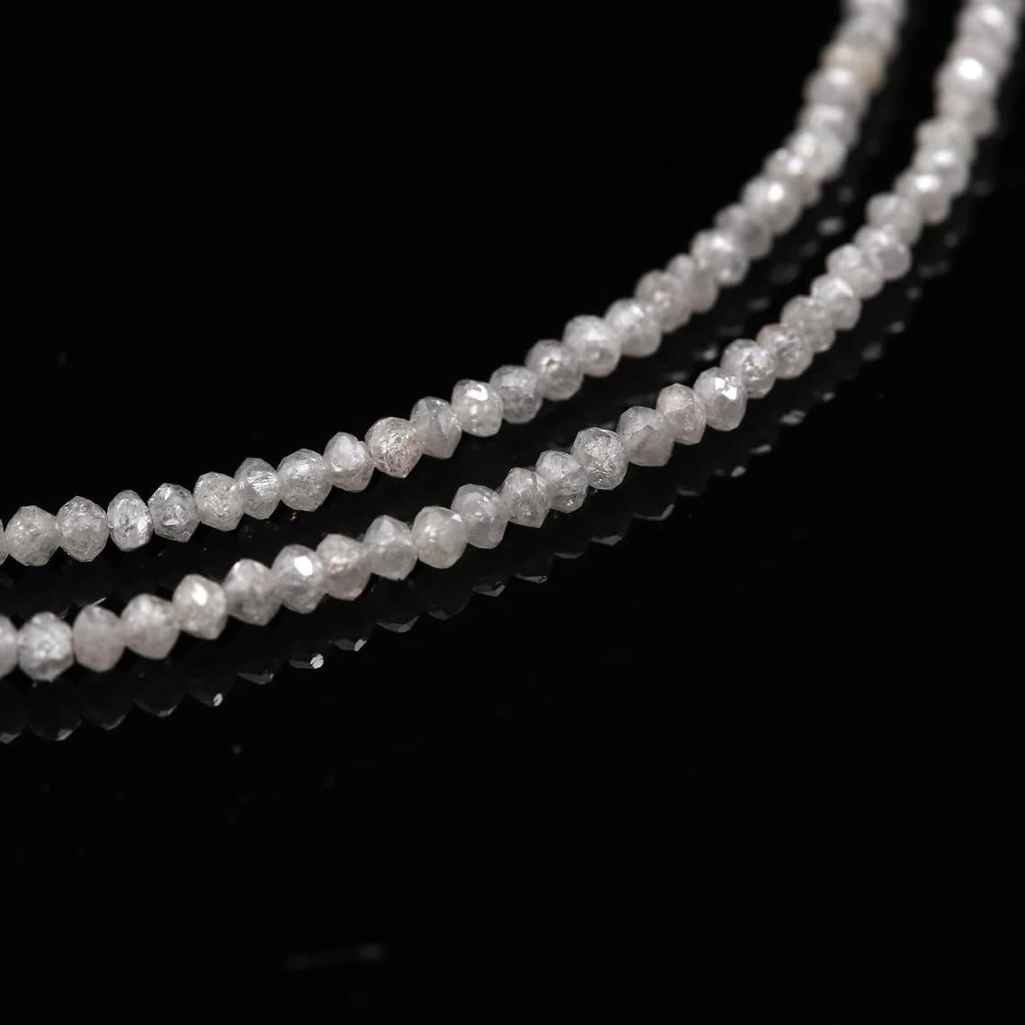 Indian Gem Store 100% Natural AAA+ White Diamond Faceted Rondelle Beads 1.8-2.2 mm |16 Inch Strand for Jewellery Making