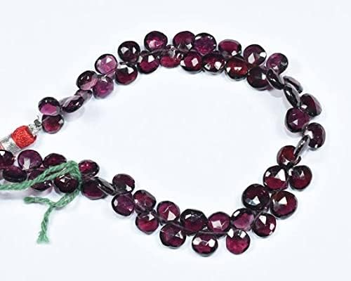 8 Inch 6mm Natural Rhodolite Pink Garnet Faceted Heart Briolette Beads Strand