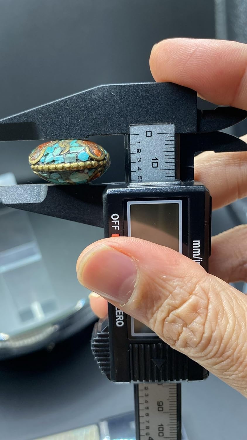 23X13mm Handcrafted 7g Natural Nepalese Tibetan Brass Bead with Turquoise & Coral Inlay – Vintage Ethnic Dzi Style Oval Bead for,Loose Beads,Jewelry Making