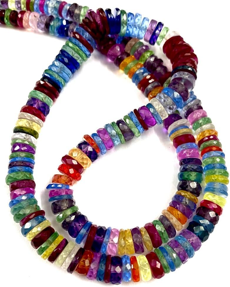 Natural Multi Sapphire Corundum tyre facated Beads 5-8 MM 18 inch Long String Jewelry Making Gemstone Beads for Necklace Bracelet