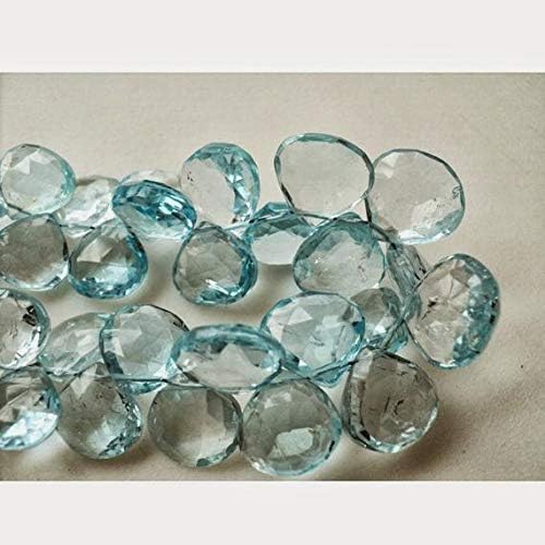 Blue Topaz Beads, Swiss Blue Topaz, Heart Briolette, Faceted Beads, 10x10mm Each, 9 Inch Half Strand Code-HIGH-47979