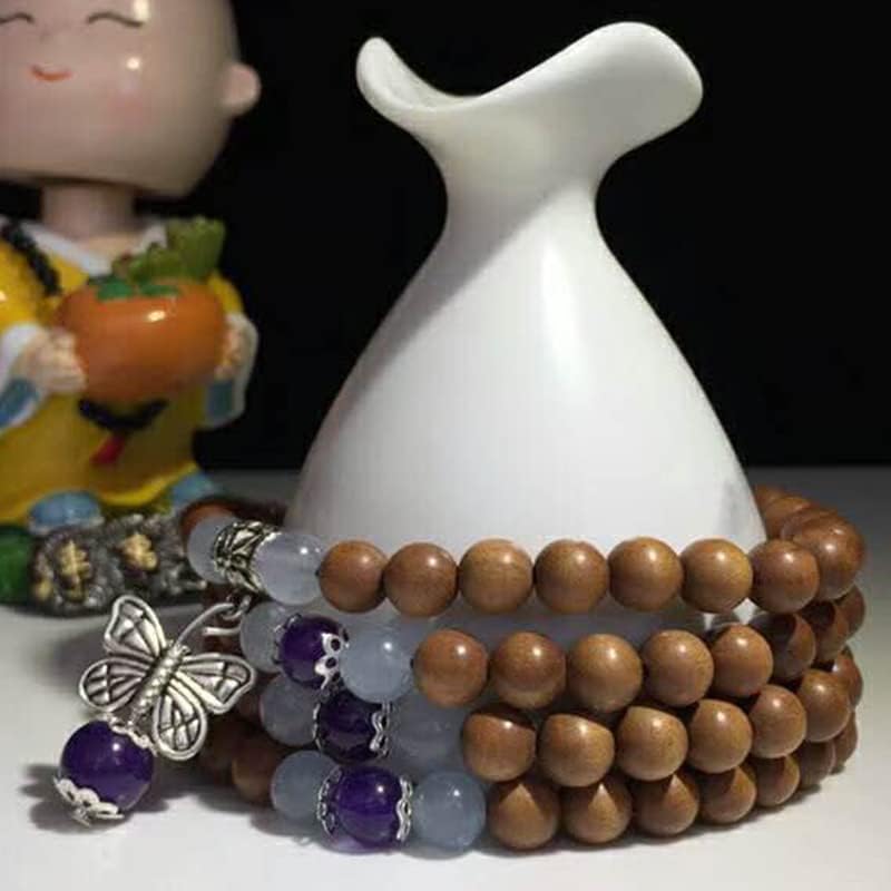 Mascot Wooden Crafts Wood Carving Art Wood Decoration Artwork 老山檀香手串紫蝶轩108颗 文玩手串念珠男女檀木佛珠手链(DIY不沉水8MM老山)