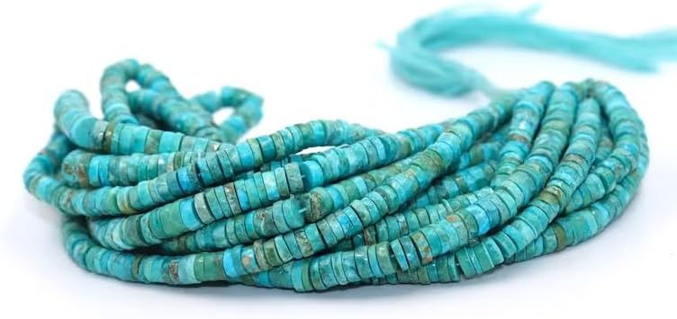Natural Arizona Turquoise Faceted Tyre Shape Beads 6-6.5 mm Heishi Cut Beads Natural Turquoise Heishi Beads Wheel Cut Beads