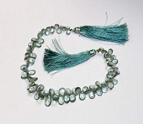 13 inch natural beads strand of 7x4-10x5mm faceted pear moss aquamarine gemstone briolletes beads for DIY jewelry - necklace, bracelet, earring, ring.