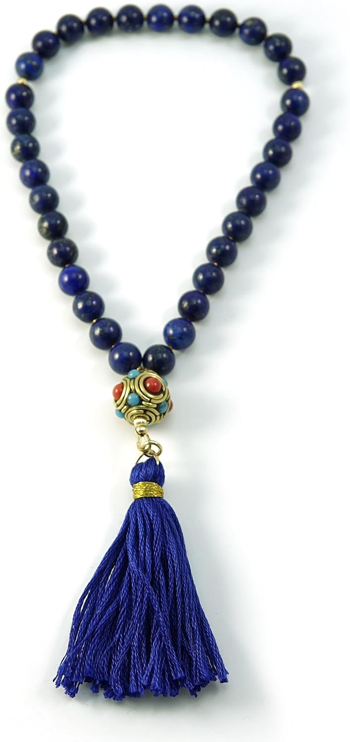 33 Lapis Gemstone Tasbih Muslim Prayer Beads with Nepalese Bead and Blue Tassel