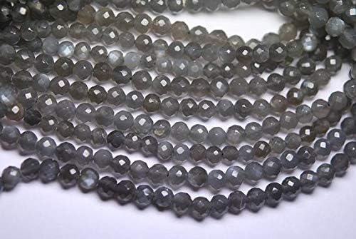 6x10 Inch Strand-Finest Quality Grey Moonstone Faceted Round Balls Shape Beads, 6mm Size Code-HIGH-57758