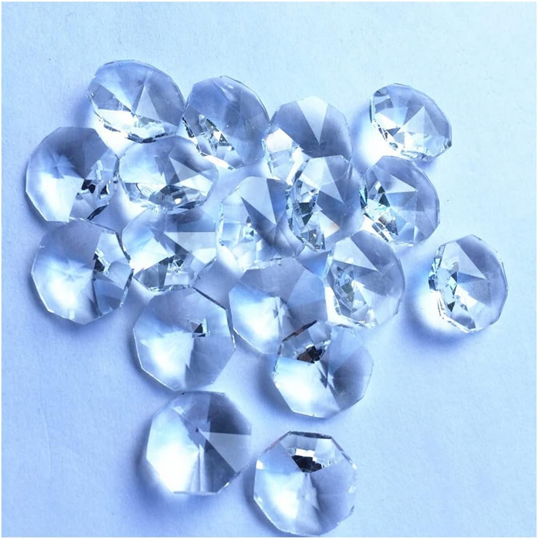 Hanging Crystals Prisms 500pcs Clear Chandelier Beads 14mm K9 Crystal Octagon Beads DIY Wedding Decoration Glass Chandelier Accessories, Different Hole Hangings Crystals for Decoration(Middle 1 Hole)