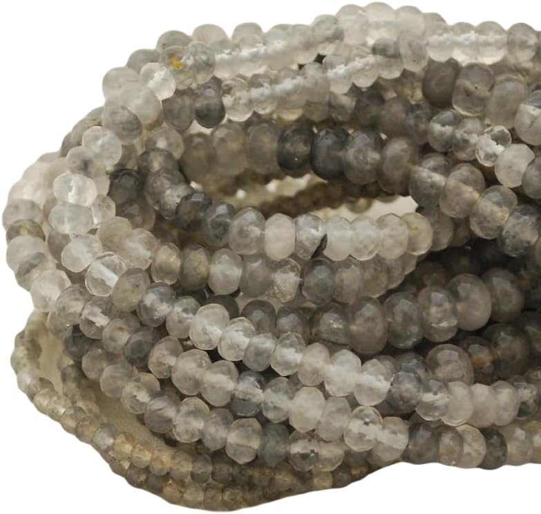 13 inch Strand of Natural gem Gray Quartz, 8x6mm rondelle Faceted Beads for DIY Jewelry Making. | Beads_03980