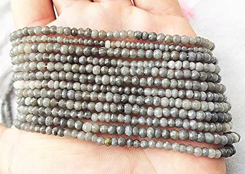 13 inch Strand of Natural gem Gray Moonstone, 3-4.5mm rondelle Faceted Beads for DIY Jewelry Making. | Beads_03943