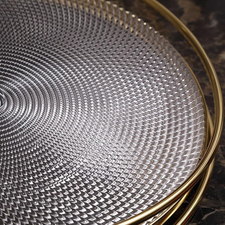 Tray Nordic Light Luxury Glass Crystal Round Tray Living Room Coffee Table Transparent Storage Tray Simple Decorative Tray Serving Trays(Medium)