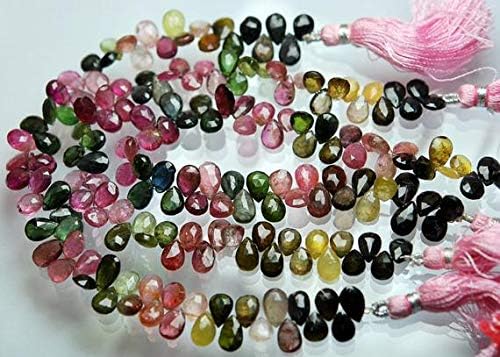 8 Inch Strand Super-Finest,Multi Tourmaline Faceted PEAR briolettes 8-9mm Code-HIGH-53607
