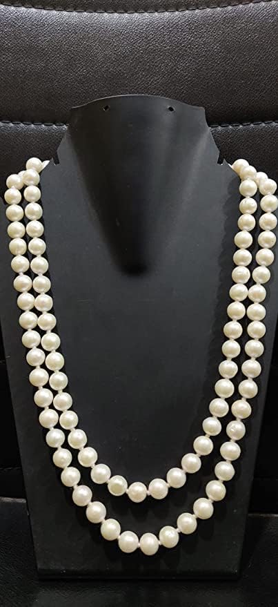 Hanumat Gems Lot of 10 Strands Natural White Pearls Round Beads Japamala Necklace of 108+1 Beads Size 8mm Prayer Mala Knotted Meditation Hindu Japa Mala