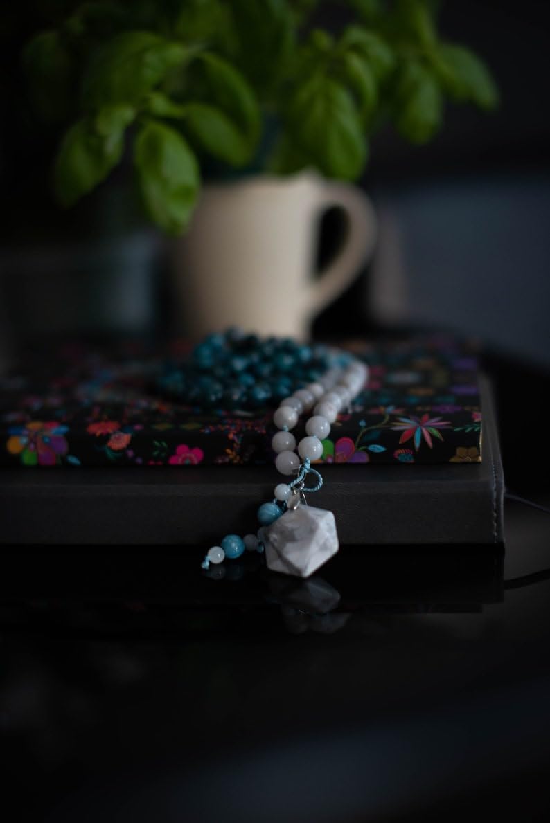 APATITE,LARIMAR,HOWLITE, Stone Mala Beads, 108 Mala Necklace, Knotted Mala, WWG Necklace, Yoga Jewelry Meditation Beads Spiritual Jewelry Boho Jewelry