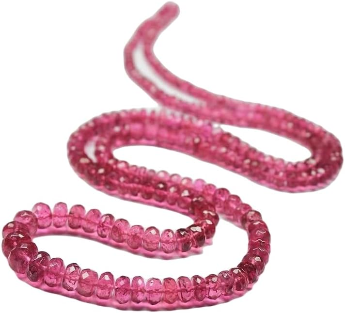 13 inch Strand of Natural gem Pink Rubelite Tourmaline, 3-3.5mm Rondelle Faceted Beads for DIY Jewelry Making. | Beads_06366