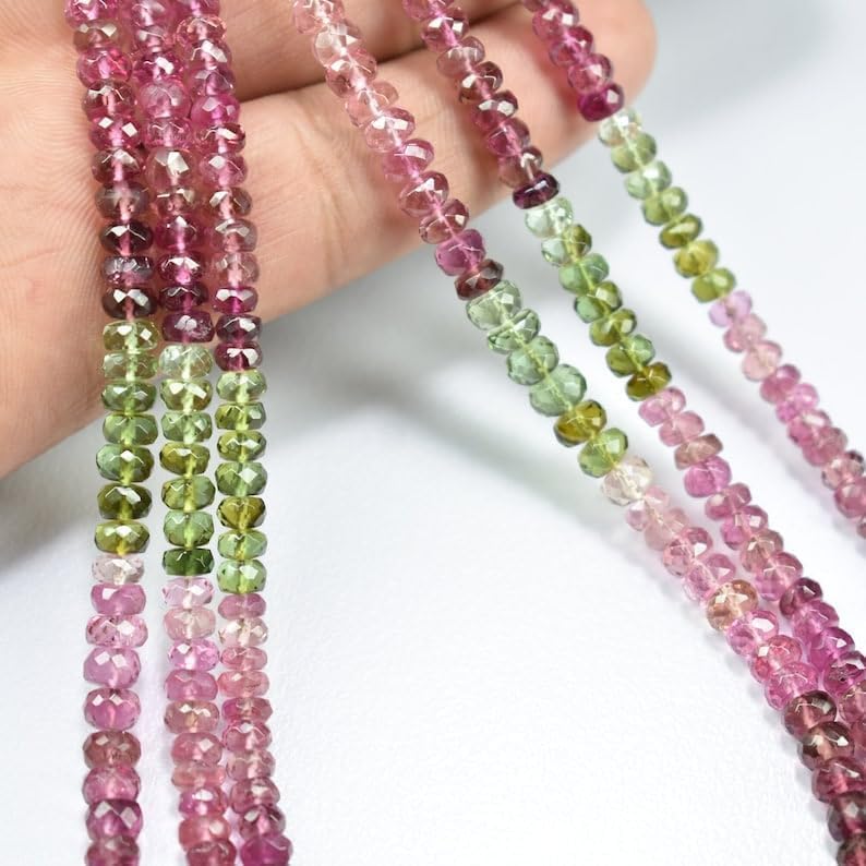 Natural Multi Tourmaline roundella Faceted Beads 4.5 mm 16 inch Long String Jewelry Making Gemstone Beads for Necklace Bracelet