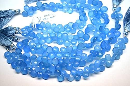 5 Strands Combo Wholesale 8 Inch-10-12mm Natural Electric Sky Chalcedony Faceted Heart Briolette Beads Strand