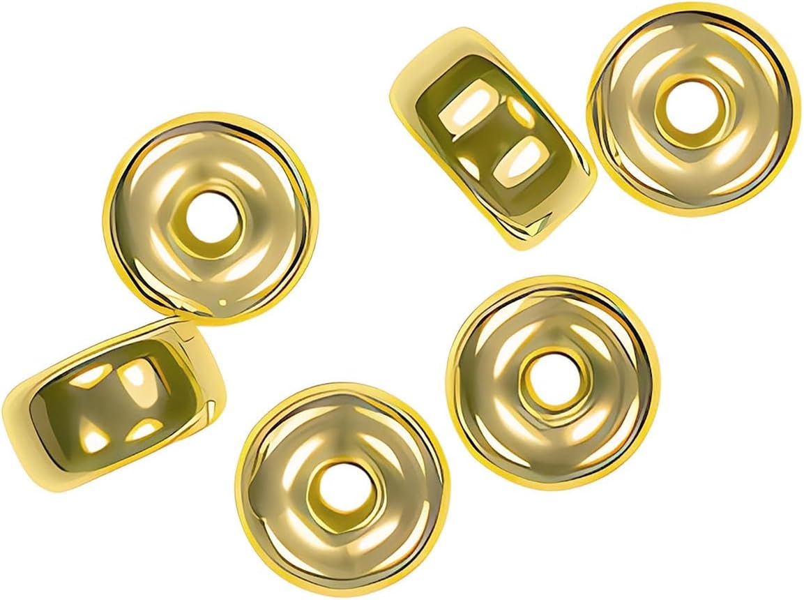 uGems 6 14K Genuine Solid Gold Roundel Hollow Beads 6mm - Smooth Seamless Spacer Beads for Jewelry Crafting, Lightweight Hollow Design - Pack of 6 - SKU: 14466-6