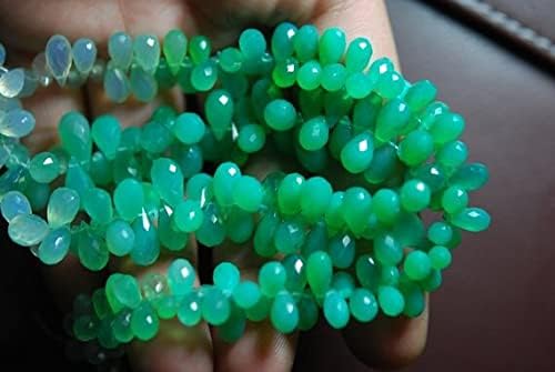 7 inch Strand of Natural Chalcedony 8-10mm Drop Faceted briolette Beads for DIY Jewelry Making. |BRIO_01696