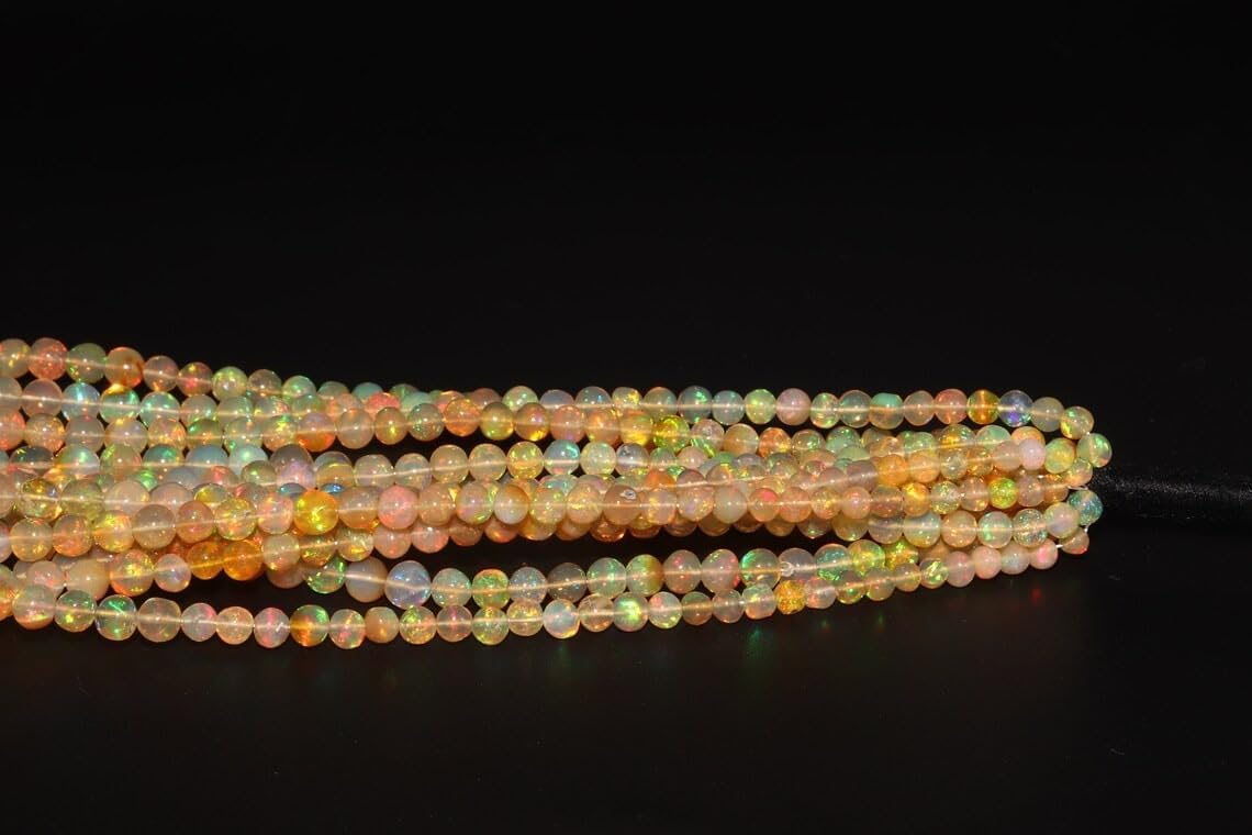 AAA+ Welo Ethiopian Opal Beads Strand – Natural Smooth Round Yellow Fire Opal – 4-8mm Plain Beads for Jewelry Making – 13” Full Strand