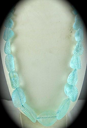 BLUE AQUAMARINE Natural Carved Tumble BEADS Necklace 31 INCHES 40MM TO 14MM