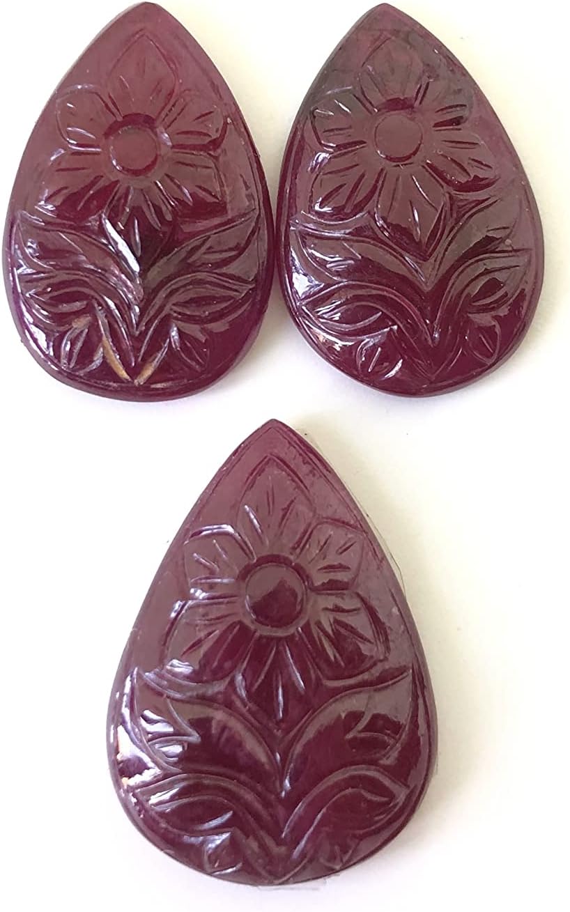 66.20 Ct Ruby Hand Carved Pear Shape 3 Pieces Layout Set Loose Gemstone For Making Jewelry Designs
