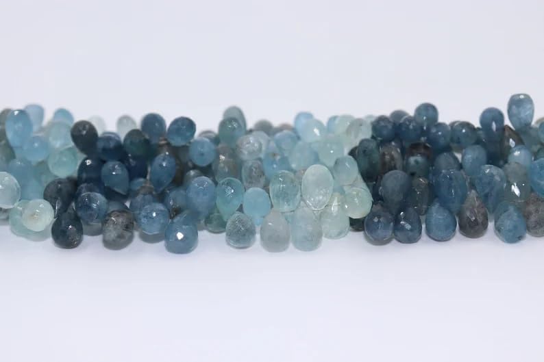 Moss Aquamarine Faceted Drops Shape Beads 6.5 * 10 mm Moss Aquamarine Side Cut Drops Beads Aquamarine Beads Strand