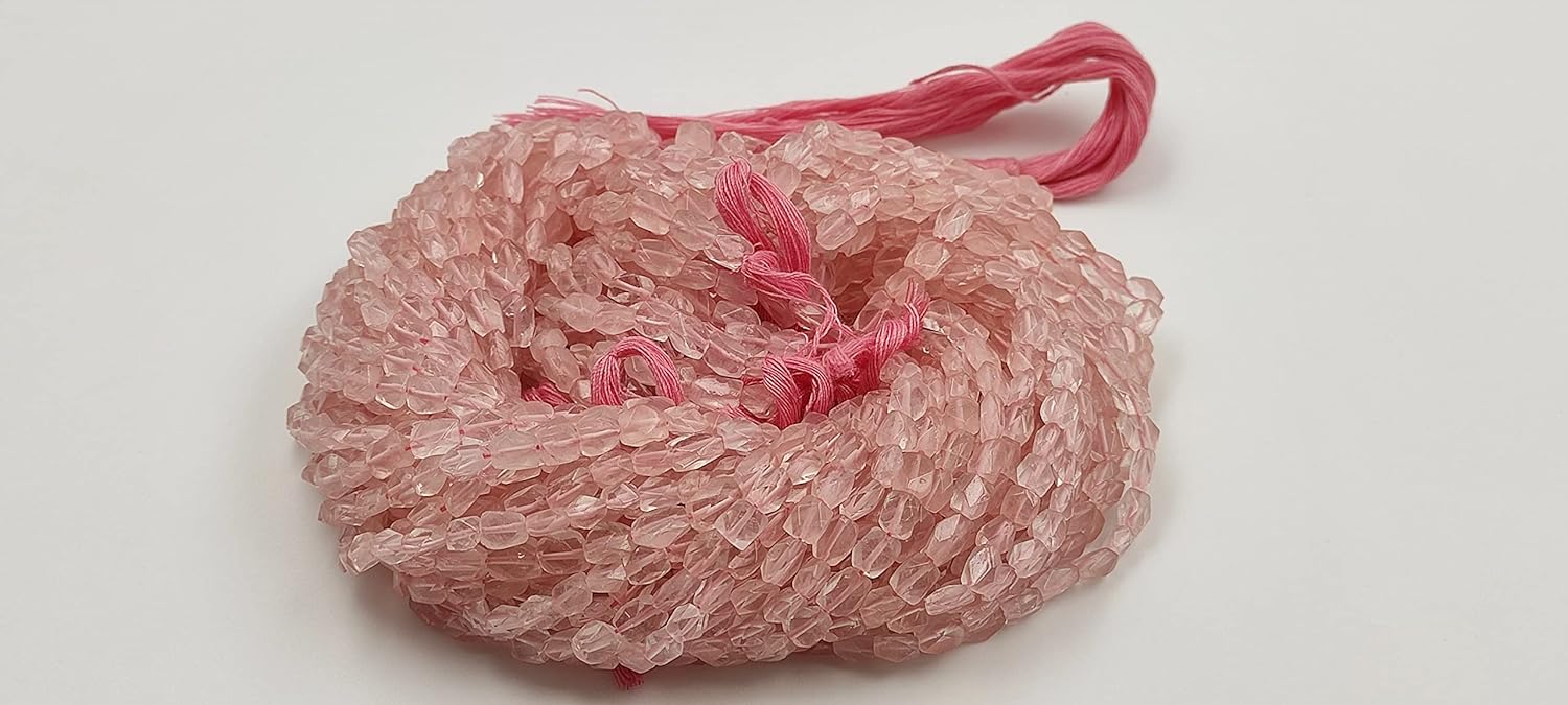 Hanumat Gems Lot of 10 Strands Natural Rose Quartz Faceted Oval Shape Gemstone Beads,Rose Quartz Faceted Beads,Rose Quartz Oval Beads,5X7-6X9MM Oval Beads,13 Inches Oval Beads Strand.