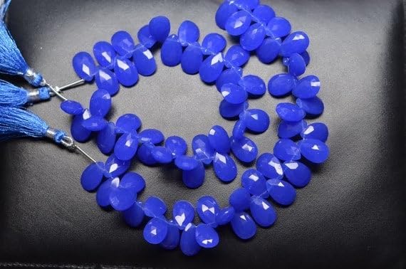 7 inch Strand of Natural Chalcedony 9x14mm pear Faceted briolette Beads for DIY Jewelry Making. |BRIO_02048