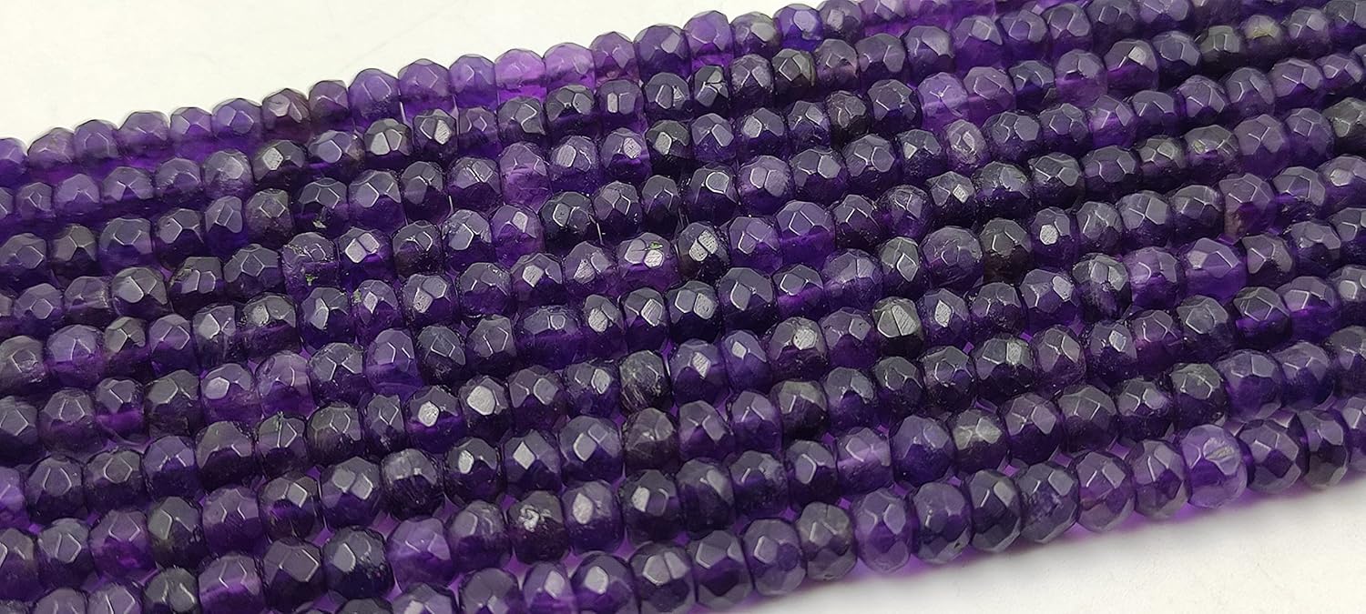 Hanumat Gems Lot of 5 Strands Beautiful Natural Purple Amethyst Faceted Rondelle Shape Gemstone Beads,Amethyst Rondelle Beads,Amethyst Faceted Beads,5.00-6.00 MM Beads,13 Inches Strand