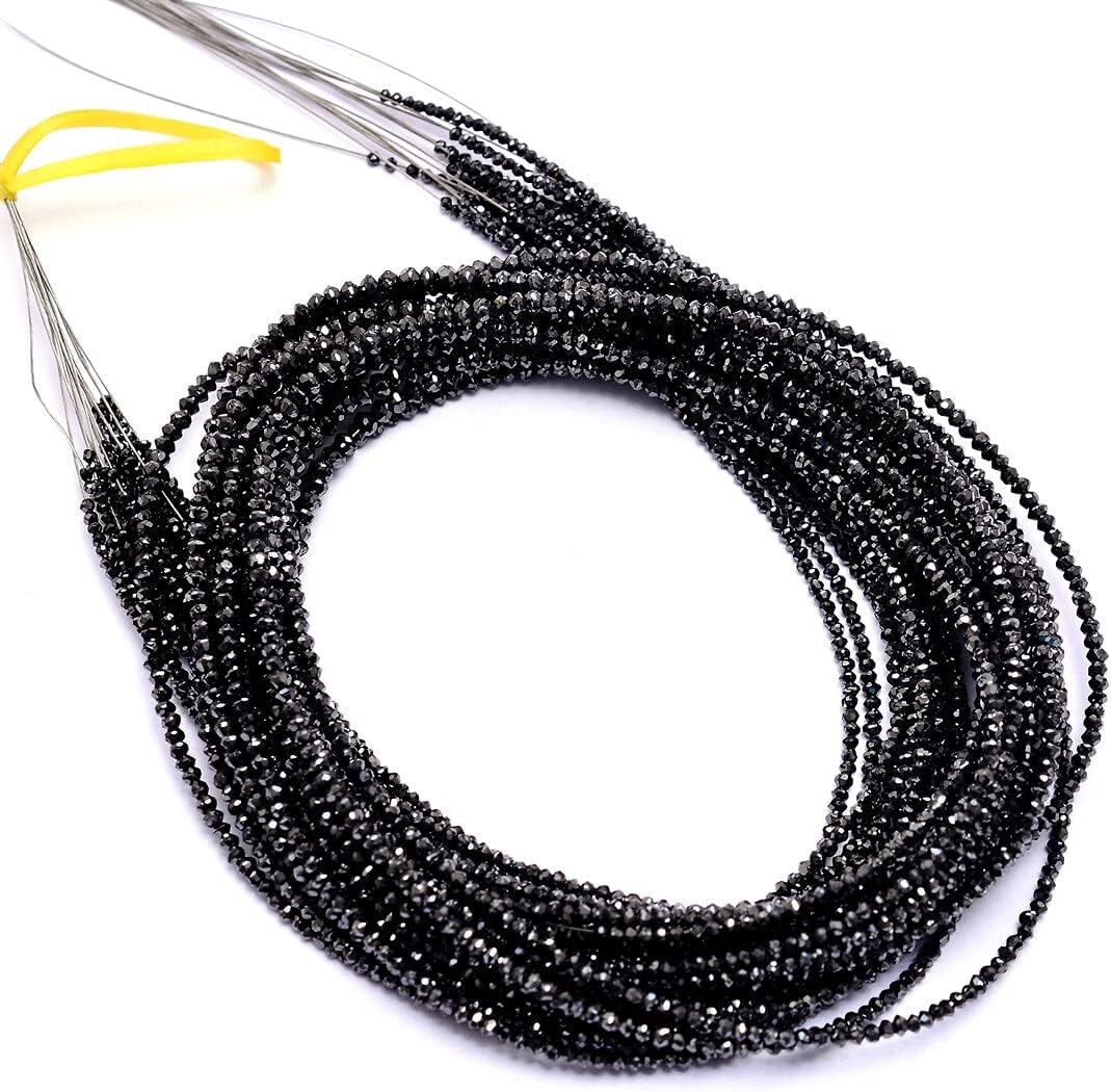 Natural AAA+ Fine Black Diamond Faceted Rondelle Beads | 8inch Strand | Rare AAA+ Black Diamond Precious Gemstone Micro Faceted Loose Beads