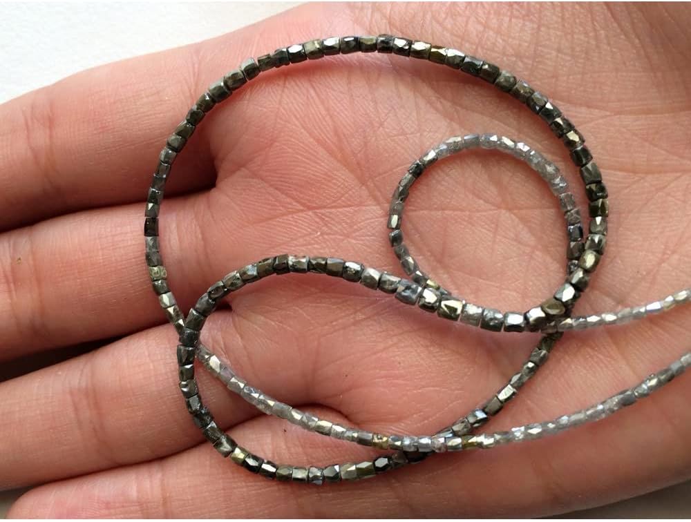 1.5mm To 2.5mm Gray Sparkling Faceted Diamond Beads, Conflict Free Diamonds For Jewelry, Faceted Pipe Diamonds (4IN To 16IN Options), 1.5 MM - 2.5 MM