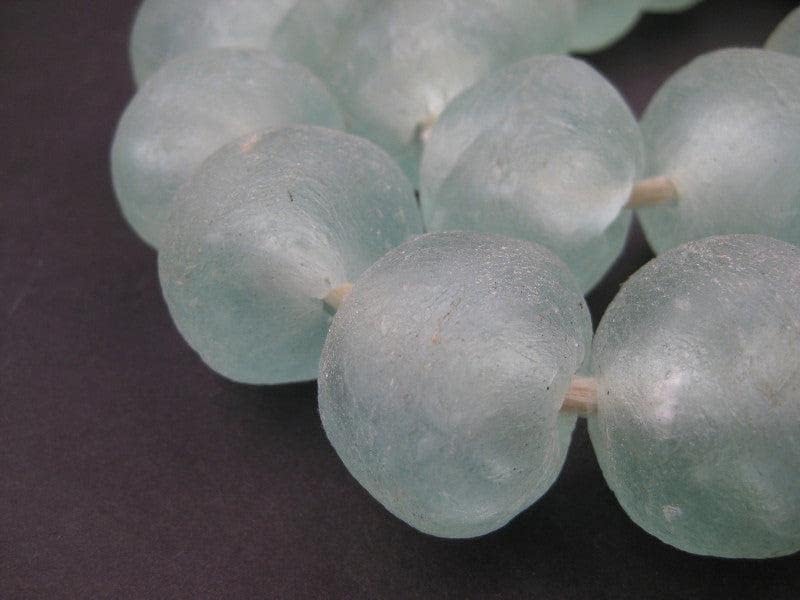 Super Jumbo Recycled Glass Beads - Beaded Wall Hangings - Extra Large African Sea Glass Beads 32-35mm - The Bead Chest (Clear Aqua)