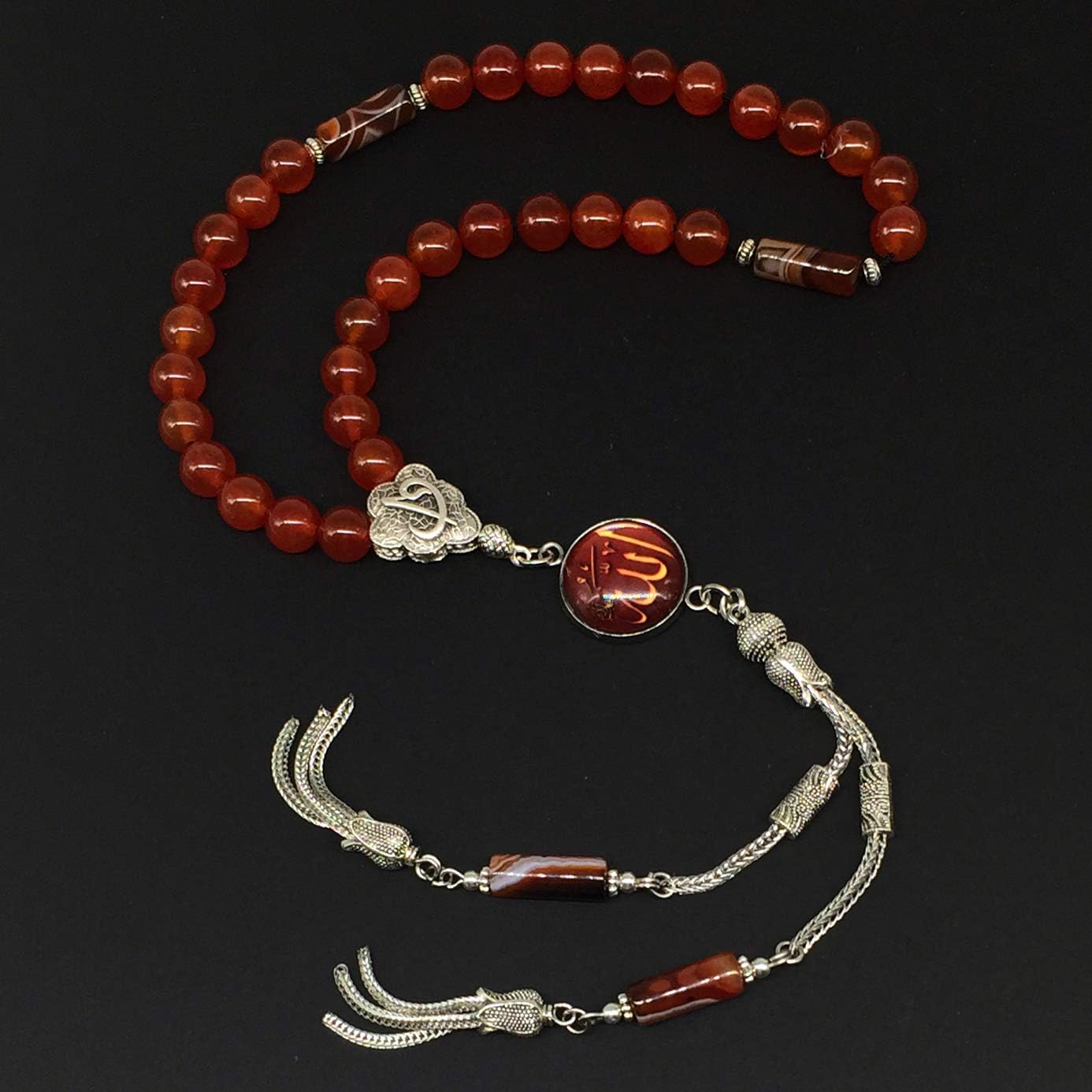 -ELEGANCE COLLECTION- Prayer Beads-Tesbih-Tasbih-Tasbeeh-Misbaha-Masbaha-Subha-Sebha-Sibha-Rosary (RED AGATE Stone (8mm -33 Beads))