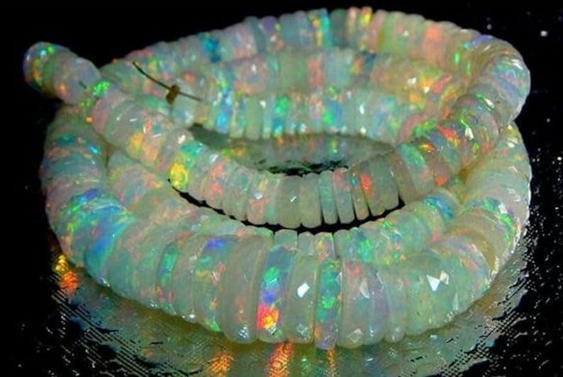 13 inch Strand of Natural gem Ethiopian Opal, 11x5mm Wheel Faceted Beads for DIY Jewelry Making. | Beads_03850