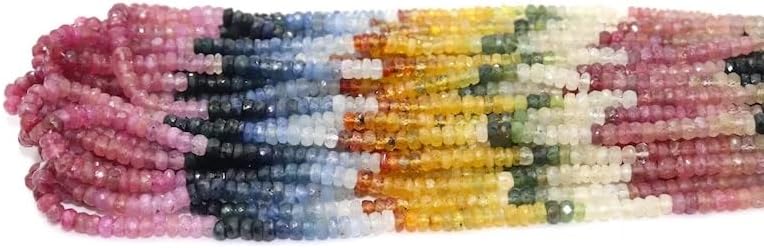 Natural Multi Sapphire Faceted Rondelle Beads 4-4.5mm Multi Precious Sapphire Beads Sapphire Multi Rainbow Beads