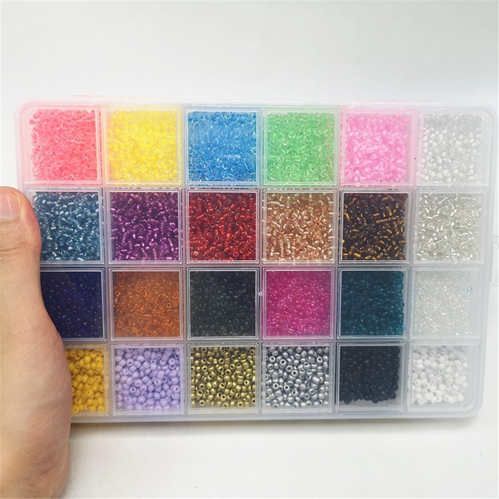 24-Color Glass Rice Bead Set Box 3mm Loose Beads Cream Transparent DIY Bracelet Weaving
